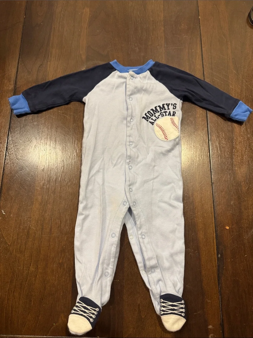 The Children's Place Light Blue & Navy 'Mommy's All-Star' Footed One-Piece